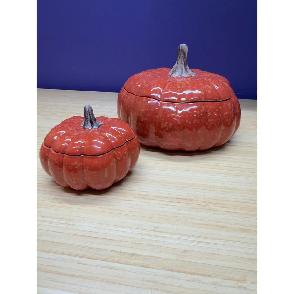 Williams Sonoma B Eigen 2008 Pumpkin Tureen & Lidded Bowl Set Orange